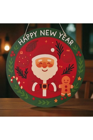 Noel Baba Ve Kurabiye Adam Kapı Ve Duvar Süsü Happy New Year 30x30