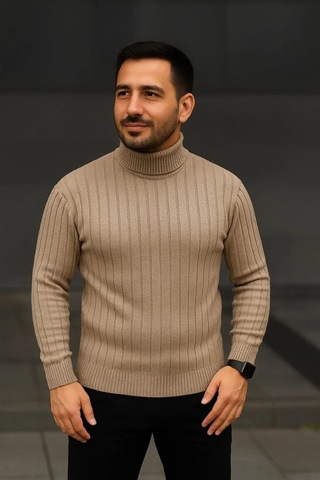 Erkek Fitilli Triko Kazak 3'lü Set Bebek Mavisi Bej Siyah Regular Balıkcı Yaka Tam Boğazlı Triko Set Bebek Mavisi - Siyah