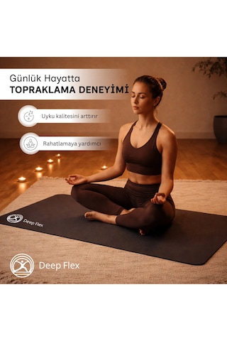 Deepflex Topraklama Matı Seti Kablo + Priz Adaptörü Dahil Kaydırmaz, Suya Dayanıklı 40x60 Cm Siyah