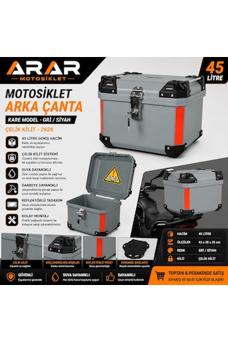 Motosiklet Arka Çanta Kare Bgc Gri-siyah 45 Lt Çelik Kilit-2928