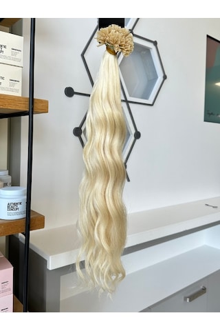 Mikro Kaynak Wavy 100% İnsan Saçı 0.6 Gr Platin 50 Adet 70 Cm Platin Sarısı