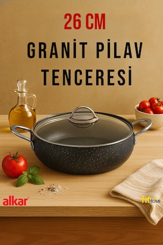 26 Cm Metal Saplı Fırına Girebilir Yanmaz Yapışmaz Granit Karnıyarık Ve Pilav Tenceresi Siyah