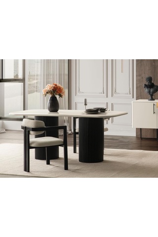 Nomad İskandinav Oval Natural Ahşap Bohem Masa 80x160 Siyah Beyaz