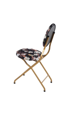 Katlanabilir Begonvil Desenli Gold Metal Sandalye