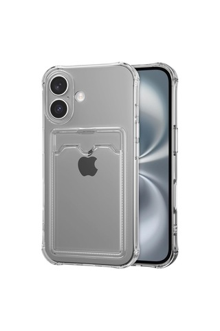 Teknomoda Apple Uyumlu iPhone 17 Kılıf Kartlıklı Anti Şok Korumalı Şeffaf Silikon Füme Koyu Şeffaf Acık Siyah Füme
