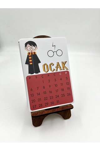 2025 Takvim - Hp Büyücüler Desenli Standlı Masaüstü Takvim- Ahşap Telefon Tutucu