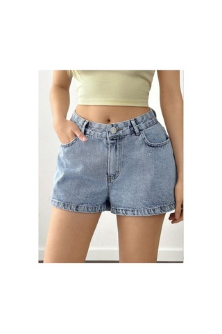 Kene Jeans Arka Tek Cep Nakışlı Kısa/mini Buz Kar Denim Şort Mavi