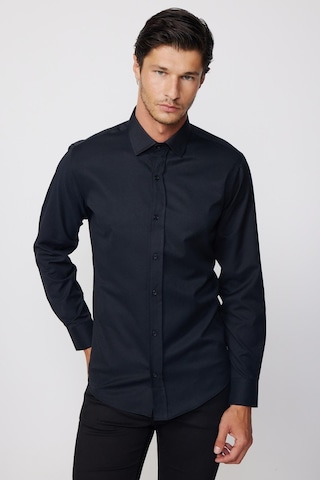 Tudors Modern Slim Fit Uzun Kollu Pamuklu Kolay Ütü Armürlü Siyah Erkek Gömlek-28350 Siyah