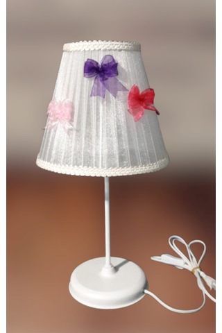 Kırmızı Mor Pembe Fiyonklu Beyaz Çocuk Odası Yatak Odası Abajur