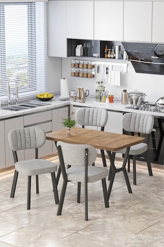 Parla 70x110cm Atlantik Mutfak Masası, Mutfak Masası Takımı, Yemek Masası, 4 Gri Sandalye Gri