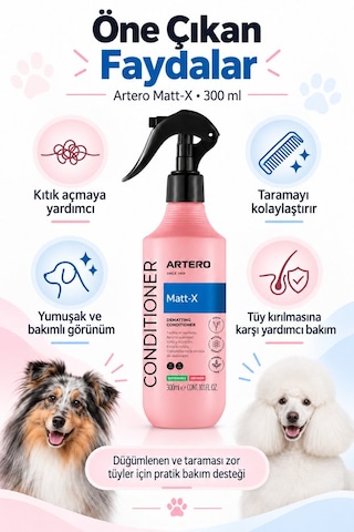 Artero Matt-x Profesyonel Kedi Köpek Keçeleşmiş Tüy Ve Düğüm Açıcı Bakım Spreyi 300 Ml