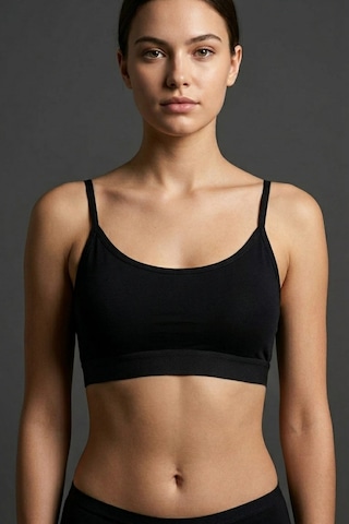 Mataş Kadın İnce İp Askılı Pedli Pamuklu Büstiyer Crop Bralette Siyah