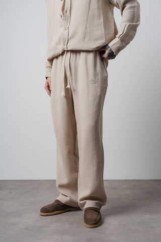 Respire Erkek R Nakışlı Müslin Baggy Pantolon Bej