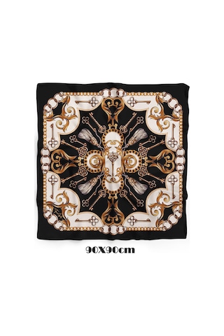 Sırlı Hazine Desen 90x90cm Eşarp/fular Siyah
