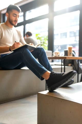 Enoch Hakiki Deri Lastikli Erkek Sneaker Ortopedik Taban Siyah