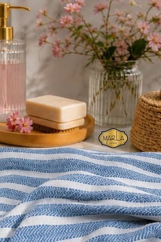 %100 Pamuk Dokuma Peştemal Havlu Plaj & Banyo Havlusu 100x170 Cm Mavi