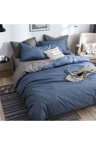 Sones Yatak Takımı Düz Ekose Yan Yatak Yorganı Yorgan Kılıfı Çarşaf Takımı, Boyut: 135 200cm 1xyastık Kılıfı, 1xyorgan Mavi