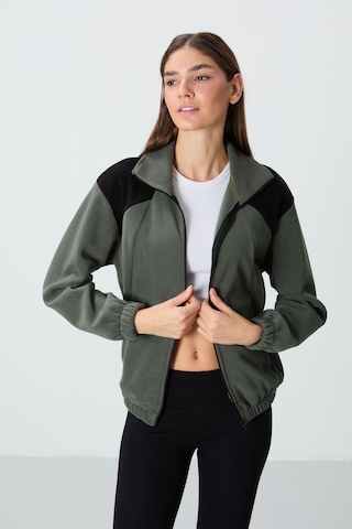 Tommy Life Haki Kalın Yumuşak Dokulu Dik Yaka Oversize Nakışlı Polar Kadın Sweatshirt - 97293 Haki