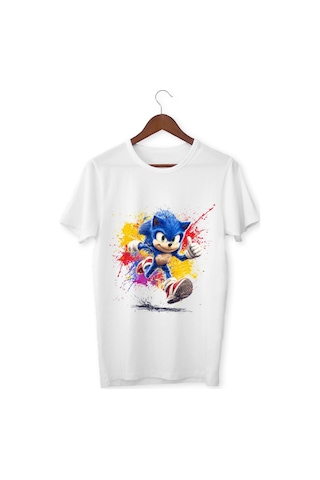 Alpşan Ticaret Kirpi Sonic Çocuk Tişört Sonic Unisex Yetişkin Tişört Beyaz