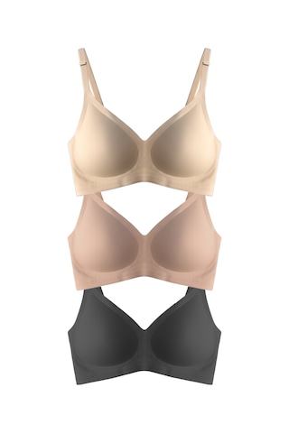 Cottonhill Seamless Bra - Soft Lazer Kesim Balensiz Ayarlanabilir Askılı Dikişsiz Kadın Sütyen 3'lü Paket Çok Renkli