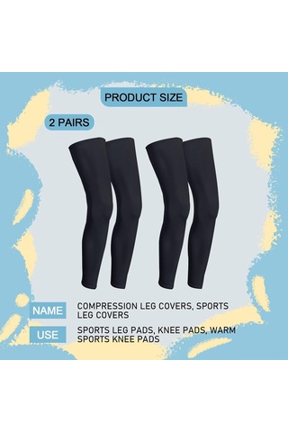 Geeksen Kadın Erkek Spor Knee Pad: Yazlık Buz İpi Güneş Koruyucu, Nefes Alıcı Bisiklet Koşu Çorap Kılıfı - Siyah 2 Çift Siyah