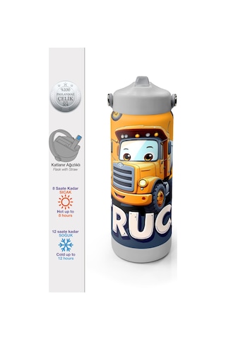 Coral High Truck Desenli Katlanır Ağızlıklı Çelik Termos 650 Ml 38343 Siyah