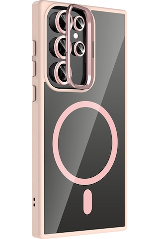 Gld-spt- Joko Samsung Uyumlu Galaxy S24 Ultra Remim Lensli Magsafe Standlı Kapak - Pembe