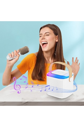 Maiyame Profesyonel Mini Karaoke Hoparlör Ve Mikrofon Seti, 5 Ses Efekti, Eko Ve Ses Ayarları, Pembe/beyaz Seçenekli