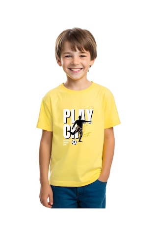 Fyk Kids Unisexs Çocuk Düz Kısa Kollu T-shirt Sarı