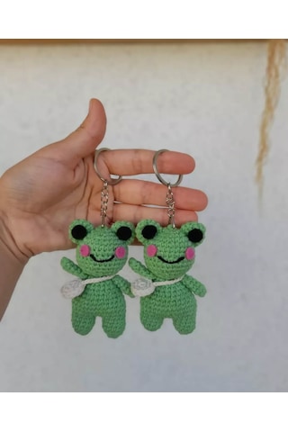 Amigurumi Kurbağa Anahtarlık 1adet Açık Yeşil