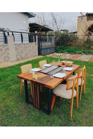 Çift Izgaralı Ceviz Mangallı Masa Ahşap