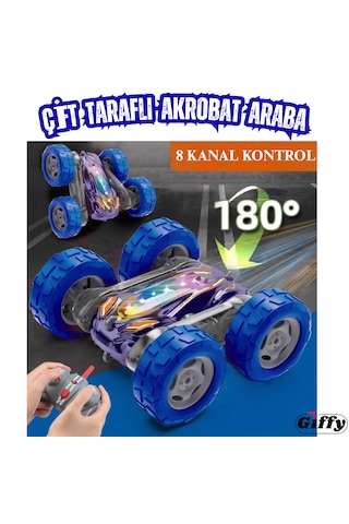 Oyuncak 2.4 Ghz Uzaktan Kumandalı Çift Taraflı Led Işıklı Şarjlı Akrobat Rc Araba 360 Takla Atan