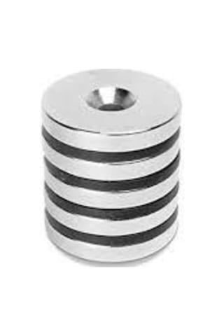 5 Adet Neodyum Mıknatıs Çap: 40 Mm, Kalınlık : 5 Mm Havşa Delikli