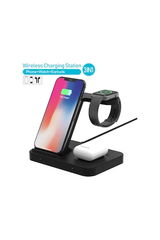 Maiyame F15 Siyah 3'ü 1 Kablosuz Şarj Cihazı - Telefon, Kulaklık, Saat İçin 15w Maksimum Hız -  Ve Samsung Uyumlu