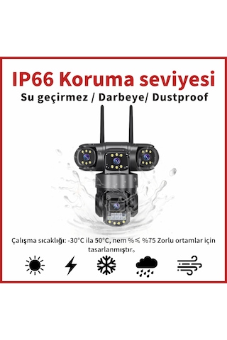 6mp Üç Lens 4g Güvenlik Kamerası 3 Ekranlı Canlı İzleme, Gece Full Color, İnsan Takibi, Sesli Konuşma
