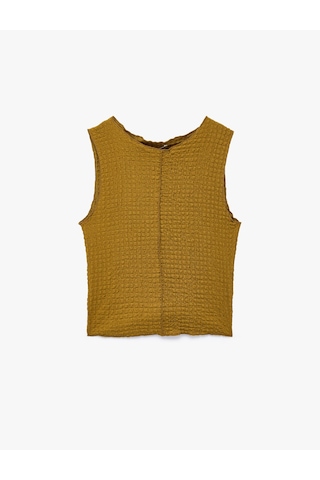 Koton Bürümcük Kumaş Dokulu Slim Fit Bisiklet Yaka Kolsuz Bluz Yeşil 6sak10346ek