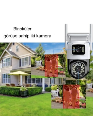 Su Geçirmez Çift Lensli Yapay Zekalı 4k 1080p Kablosuz Gece Gö...
