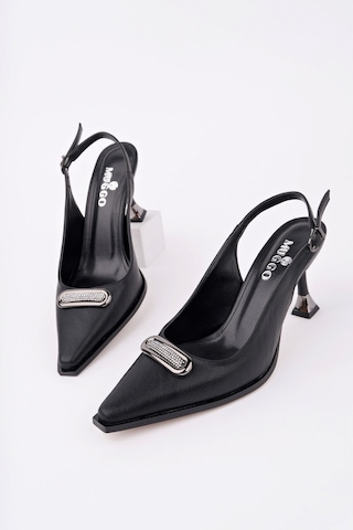 Muggo Heels Arkası Açık Toka Detaylı Günlük Klasik Topuklu Kadın Stiletto Ayakkabı Siyah