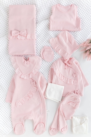 Fistolu Kendinden Desenli 10'lu Kız Bebek Hastane Çıkışı Bebek Takımı Çok Renkli