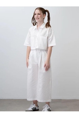 Zekids Kız Çocuk Crop Gömlek Poplin Pantolon Takım-15793 Beyaz