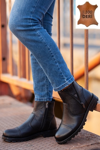 D400taban Dahil Komple Kürklü Hakiki Deri Erkek Bot Siyah