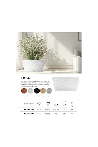 Bostann Dekoratif Saksı - Kalına 190 - 60l - Beyaz