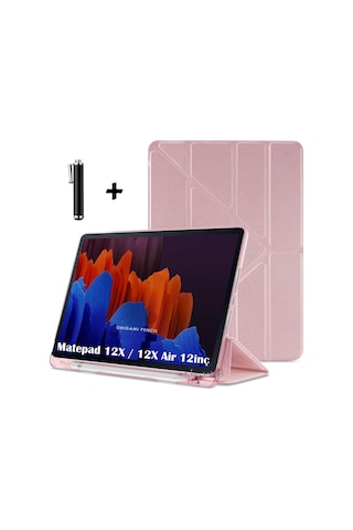Huawei Matepad 12 X / 12x Air Kılıf Kalem Bölmeli Üçgen Katlanabilir Standlı Yumuşak Silikon Kapak