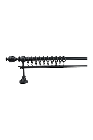 Antrasit Efil Demonte Başlıklı Ahşap Rustik Perde Askısı - Tek Raylı - 100 Cm