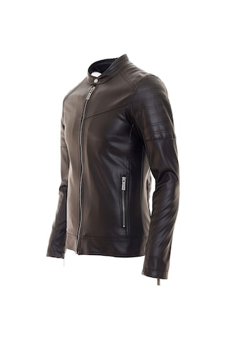 Oliggopol Erkek Siyah İç Cepli Slim Fit Spor Deri Ceket Dm Siyah