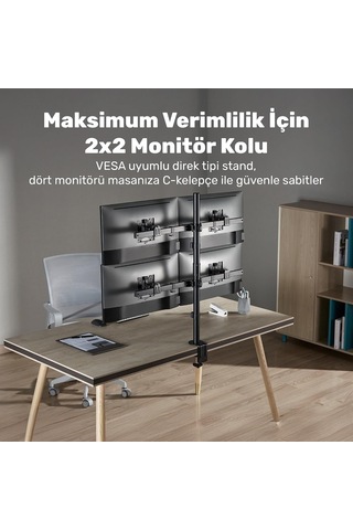 Std5704b 17-32 Dörtlü Monitör Standı, 2x2 Kurulum, Trader/yazılımcı Monitör Kolu/tutucu, 735mm Direk Yükseklik