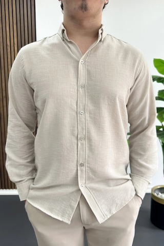 Edwox Erkek Keten Karışımlı Slim Fit Gömlek Bej Edw499
