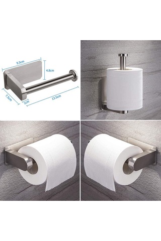 Tuvalet Kağıdı Tutucusu - Kampçılar, Banyo, Mutfak İçin 2 Asma Kancalı Fırçalanmış Nikel Yapışkanlı Tuvalet Kağıdı Tutucusu Gümüş