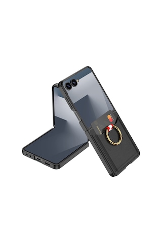 Samsung Uyumlu Galaxy Z Flip 7 Ata Pro Tech Kıpta Yüzüklü Kartlıklı Kılıf Pembe