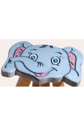 Sevimli Fil Tamamı Ahşap El Yapımı Çocuk Taburesi